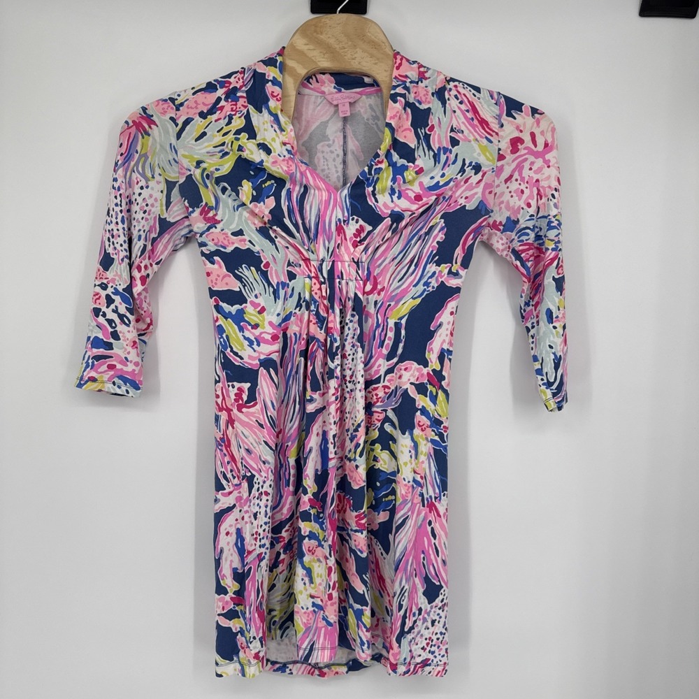 Lilly Pulitzer Margate Stretchy Knit Dress M Indigo Sunken Treasure 3/4 Sleeve